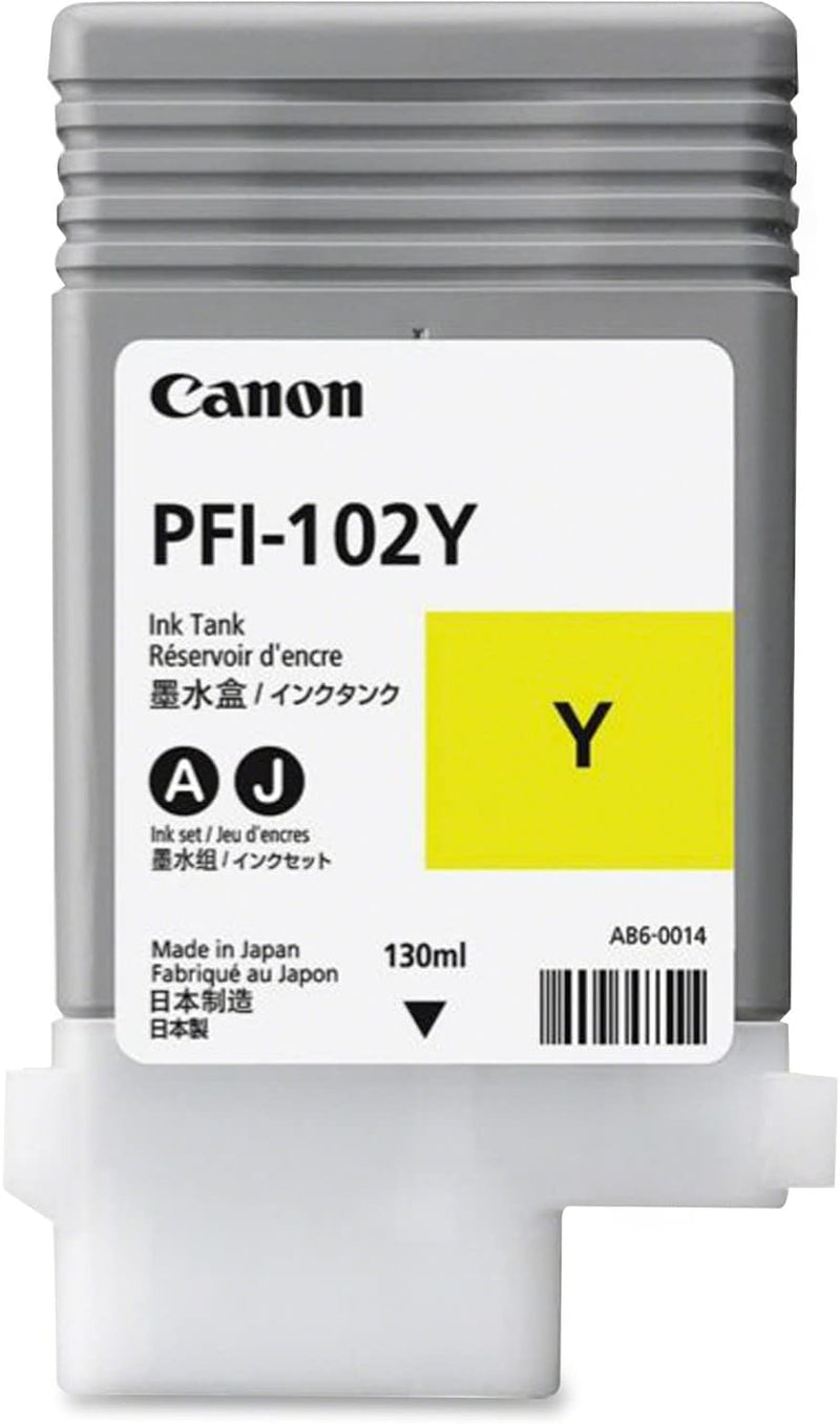 Ink CANON PFI102Y Yellow DYE | 130 ml | LP17/LP24/IPF500/IPF6X0/IPF7X0