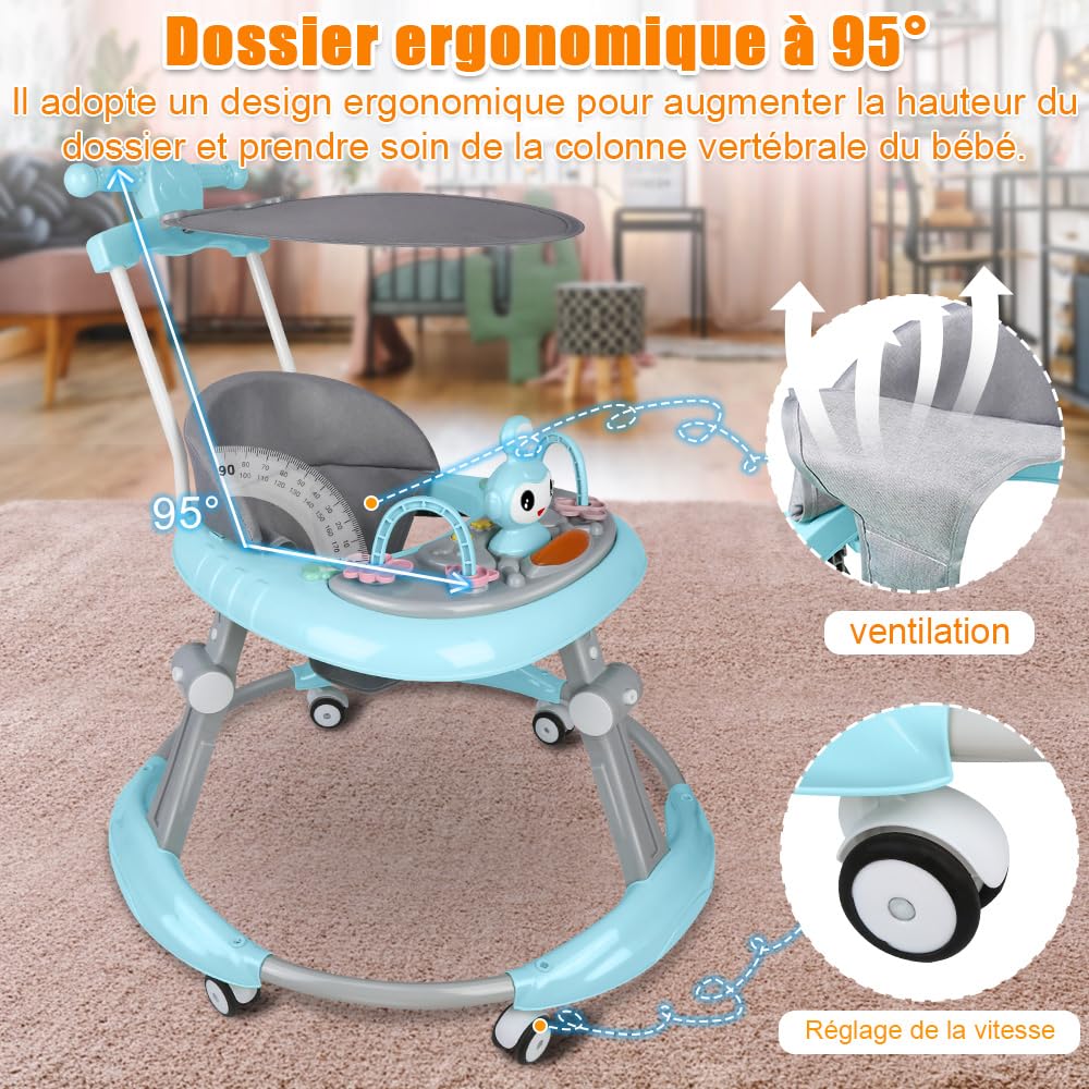 Homewell 3 in 1 Baby Lauflernhilfe Klappbar, Höhenverstellbar, Laufwagen Baby mit abnehmbarer Spiels