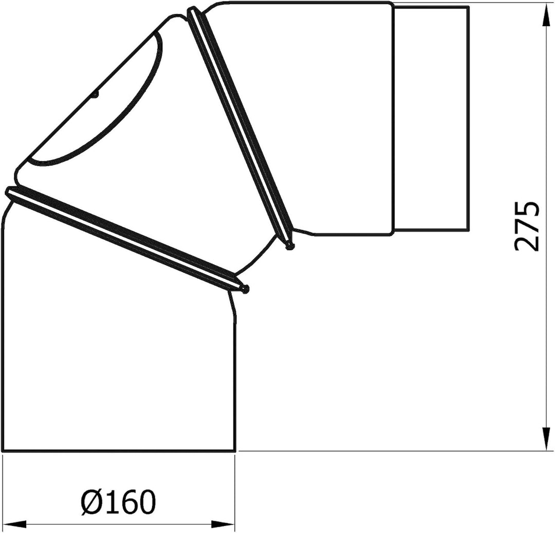 raik Rauchrohrbogen/Ofenrohrbogen 3-teilig drehbar 0-90° 160 mm Durchmesser mit Reinigungsöffnung St