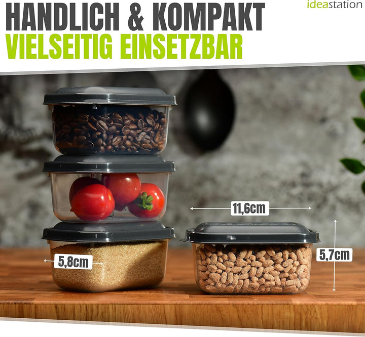 Gefrierdosen 250ml mit Deckel 12 Stück - anthrazit - stapelbare Dosen mit Deckel - kleine Frischhalt