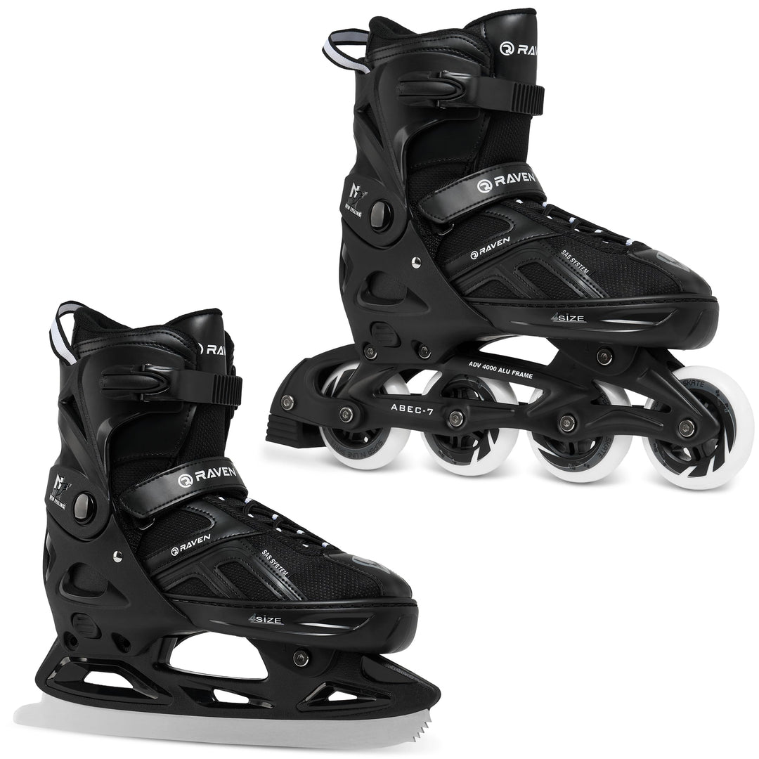Raven Pulse Black/Mint 2in1 Verstellbare Schlittschuhe und Inline Skates - Inliner für Kinder und Er