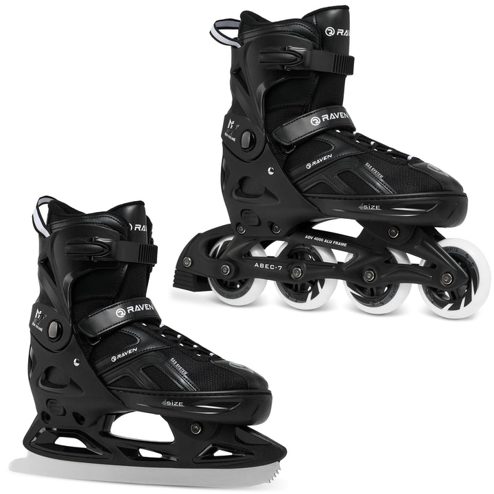 Raven Pulse Black/Mint 2in1 Verstellbare Schlittschuhe und Inline Skates - Inliner für Kinder und Er
