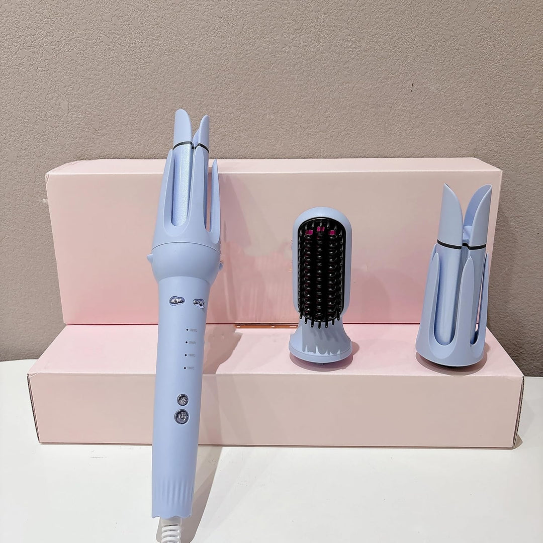 3 in 1 Lockenstab Automatisch mit 32/36mm Lockenwickler & Haarglätterbürste, 4 Temperaturstufen, Sch