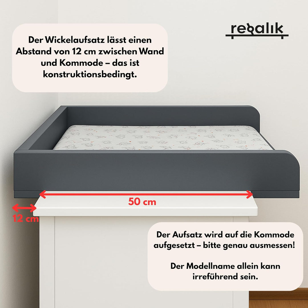 Wickelaufsatz für Hemnes von IKEA, Wickeltischaufsatz für 50 cm Kommoden, Abnehmbar Wickelkommode au