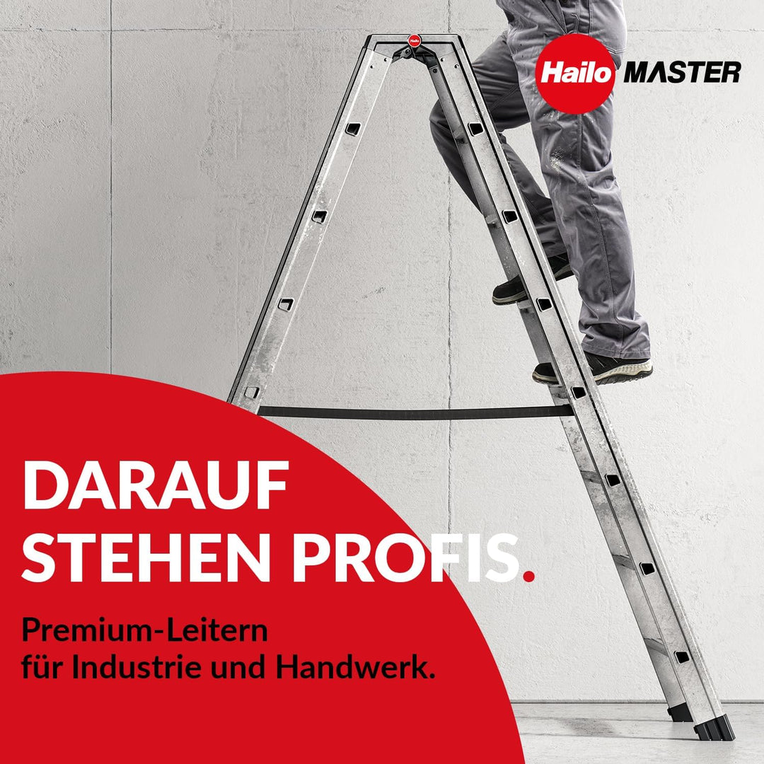 Hailo Master D100 Aluminium Doppelstufenleiter – beidseitig begehbare Stufenleiter - breite Rutschhe