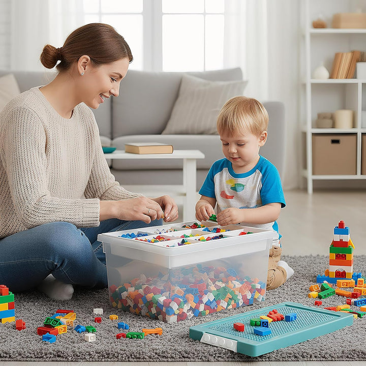 Aufbewahrungsboxen mit Deckel für Lego, Bausteine Boxen Aufbewahrung Spielzeugkiste mit Gebäude Grun