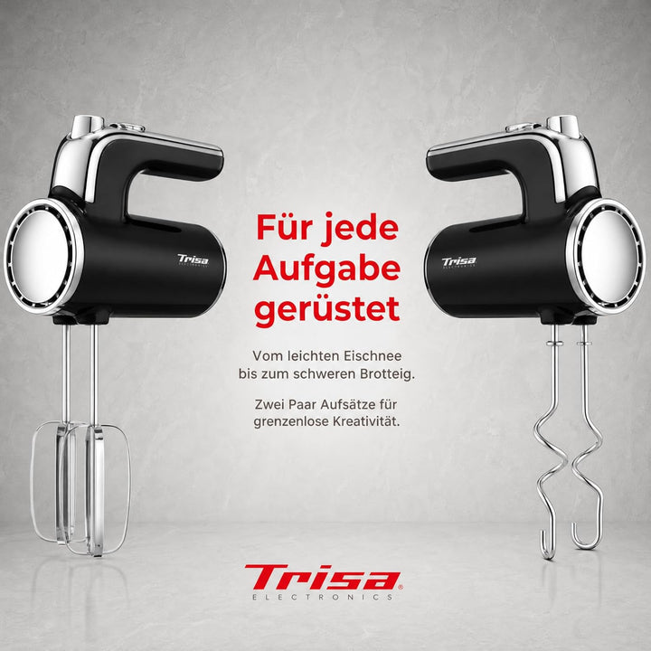 Trisa Handrührgerät - 6 Geschwindigkeiten mit Turbo, Langsamer Start, Chrom-Design, Edelstahl Rührbe