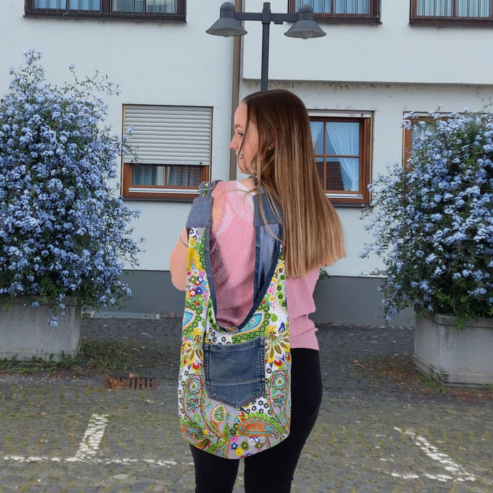 Sunsa Damen nachhaltig Hobo Tasche, Umhängetasche aus recycelte Jeans & Baumwolle. Boho Crossbody Ba