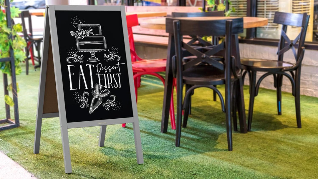 ALLboards Kundenstopper mit grauem Holzrahmen 118x61cm, Werbetafel, Gehwegaufsteller, Aufsteller, St