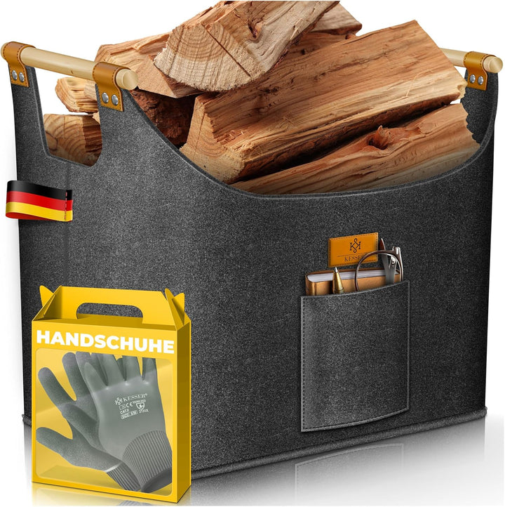 KESSER® Brennholzkorb XXL 90 Liter | Kaminholztasche extra dicker Filz | Feuerholzkorb faltbar mit v