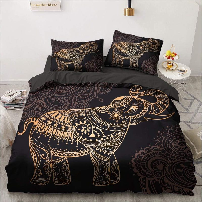 Luowei Bettwäsche 200x200cm Elefant Dekoratives Bettbezug Set Weiche Microfaser Bohemien Indisch Sti
