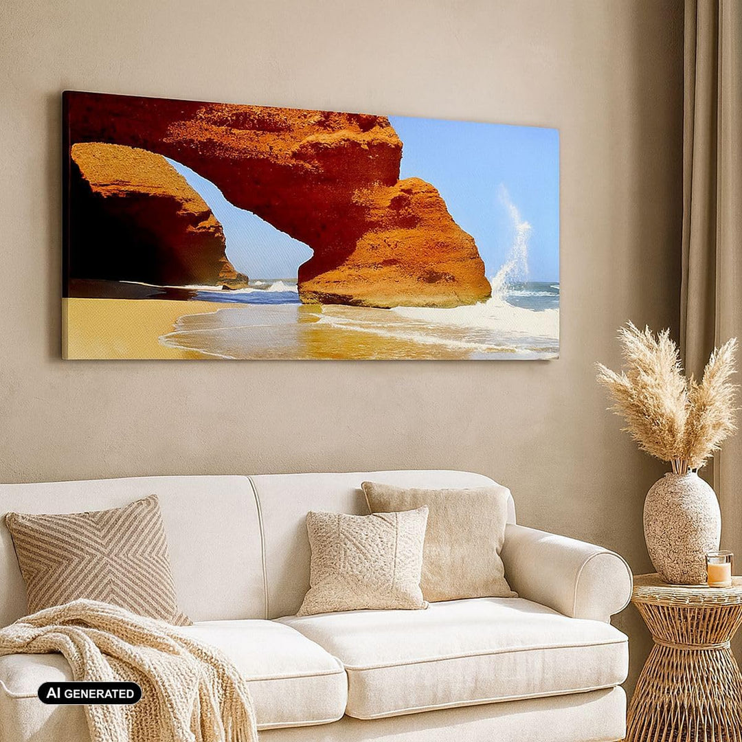 Wandbilder Dekoration Wohnzimmer Felsen Sandstein Ozean Natur Panorama Bilder auf Leinwand 120x50cm