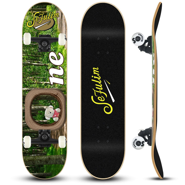 Sefulim 78,9 x 20,3 cm komplettes Skateboard, 7-lagig, kanadischer Ahorn, Doppel-Kick-Deck-Skateboar
