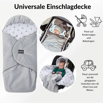 Premium Einschlagdecke Babyschale, Baby Erstausstattung aus Baumwolle für Autositz, Kuscheldecke für