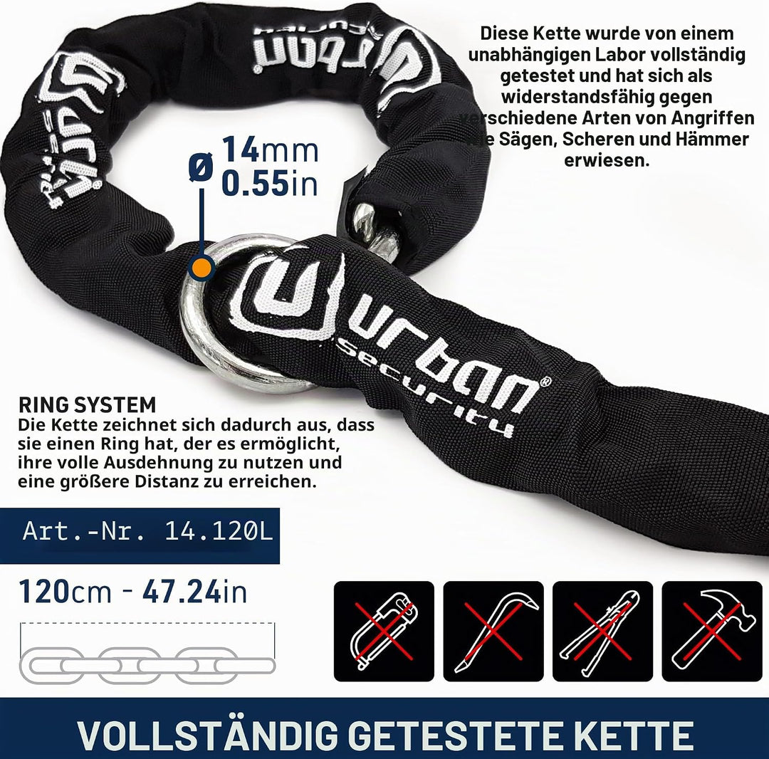 URBAN - Antivol Chaîne Lasso 14Mm L120Cm