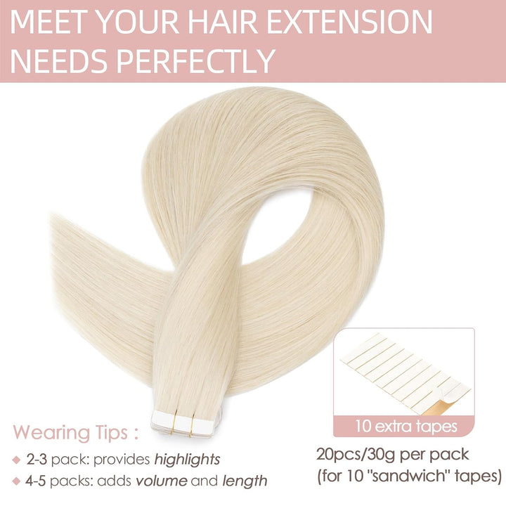 Silk-co Tape in Extensions Echthaar 30g, 20stk leicht Tape Extensions Echthaar, Remy Haarverlängerun