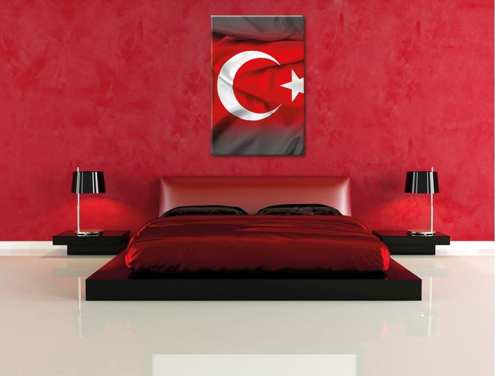 Pixxprint Flagge der Türkei schwarz/weiss / 120x80cm Leinwandbild bespannt auf Holzrahmen/Wandbild K