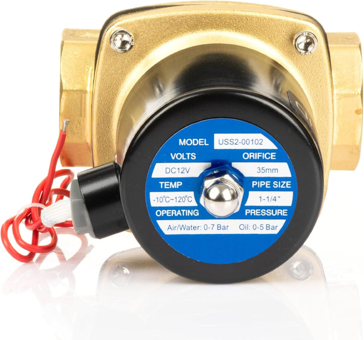 U.S. Solid 1-1/4" Messing Elektrisch Magnetventil 12V DC stromlos geschlossen VITON Wasser Luft Öl G