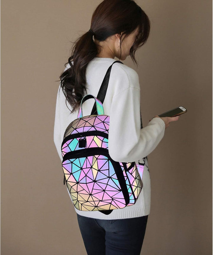 RANSUU Geometrische Taschen Reflektierend Rucksack Damen, Handtasche Holographic Holo Schultertasche