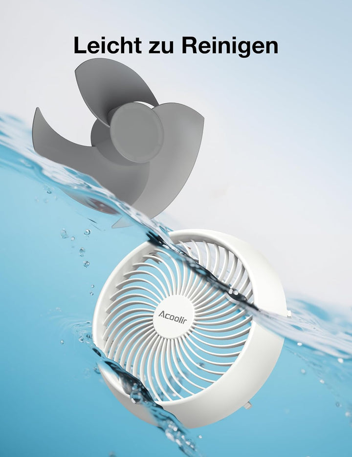 Acoolir Ventilator Leise, 24dB Ultra Powerful Tischventilator, 100° & 70° Oszillation, 3 Geschwindig