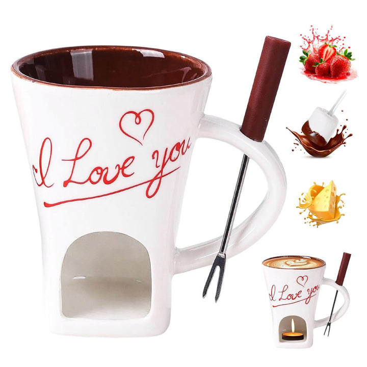 Schokoladen Fondue Becher Set, 130ml Keramik Schokoladenfondue Tasse, Schokoladen-Hot-Pot-Schmelzbec