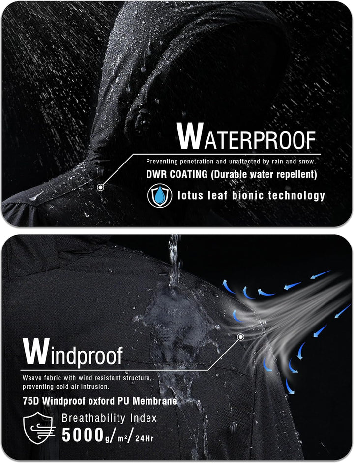 Zzkouine Herren Winter wasserdichte Fleecejacke Warm Gefüttert Winterjacke mit Kapuze Wasserabweisen