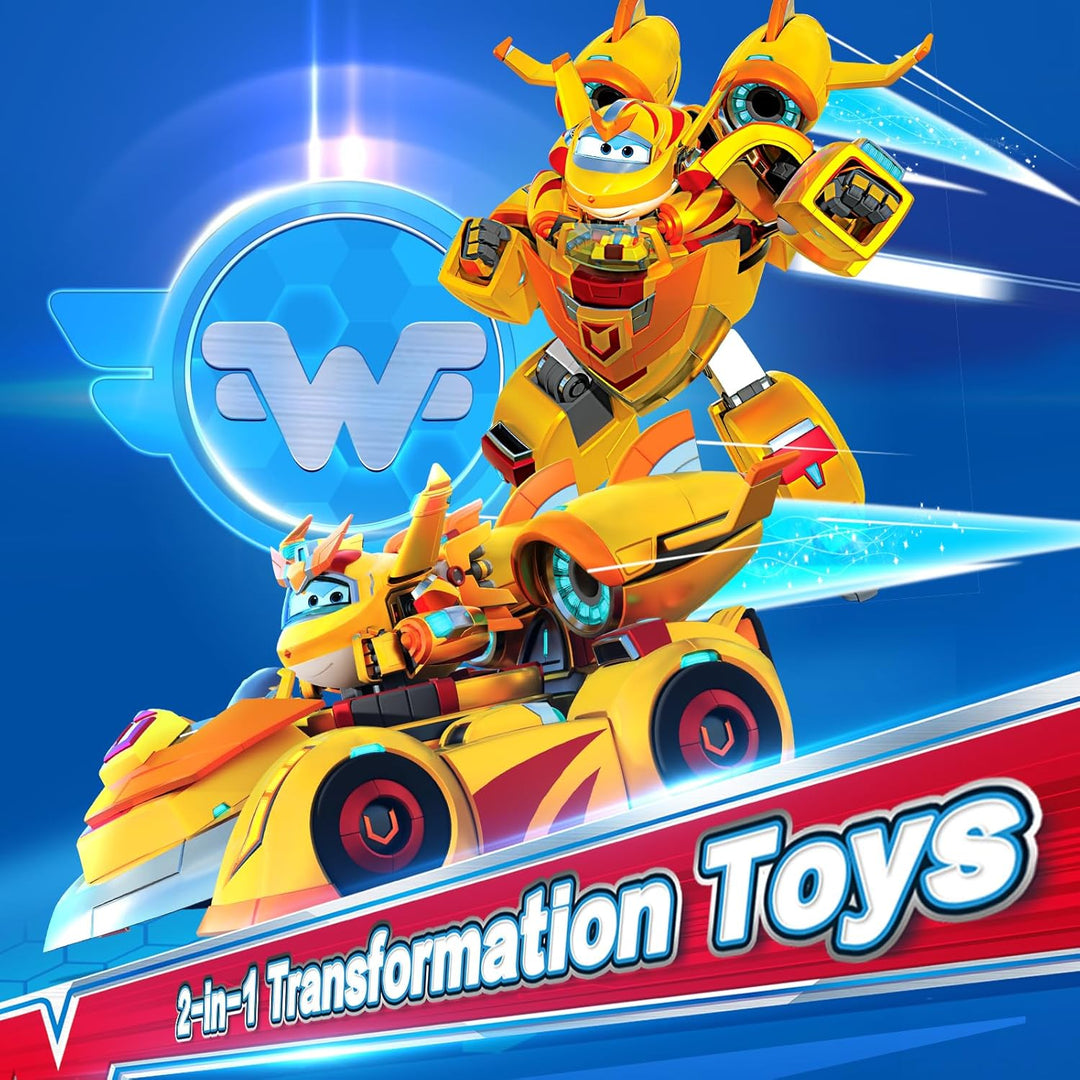 Super Wings EU770352 - Super Robot Suit Golden Boy, ca. 18 cm grosse verwandelbare Spiel-Figur, 2-in