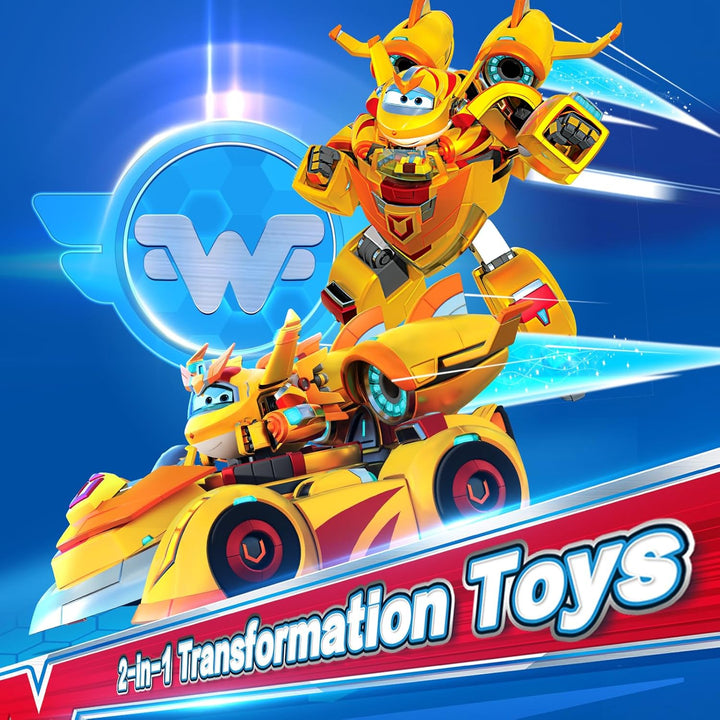 Super Wings EU770352 - Super Robot Suit Golden Boy, ca. 18 cm grosse verwandelbare Spiel-Figur, 2-in