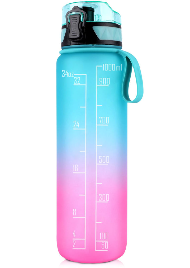 FULDENT Trinkflasche 1L Sport Wasserflasche [Trinkflasche BPA Frei] Trinkflasche mit rutschfest Gumm