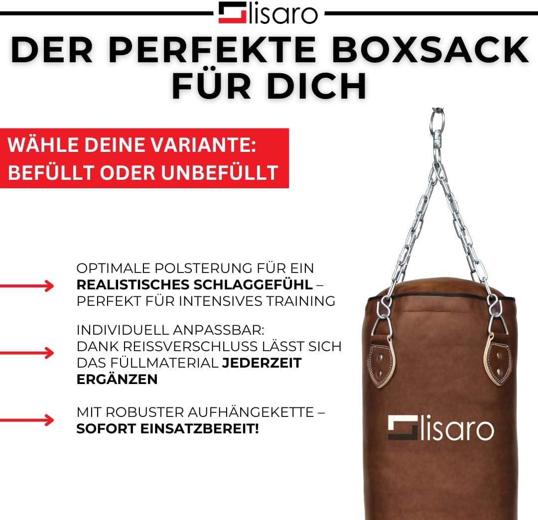 Lisaro Profi Boxsack 120/150 cm gefüllt/ungefüllt | Sandsack in Studioqualität für Boxen, Kickboxen
