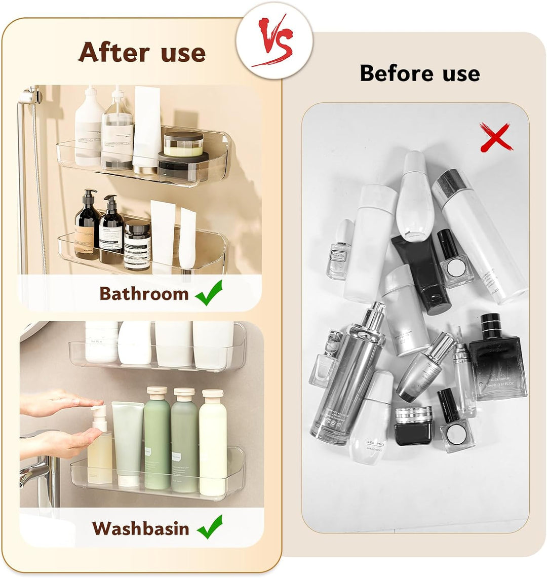 Lermende Badezimmer Organizer, 2 Stücks Transparenter Duschablage Ohne Bohren zur Wandmontage mit Se