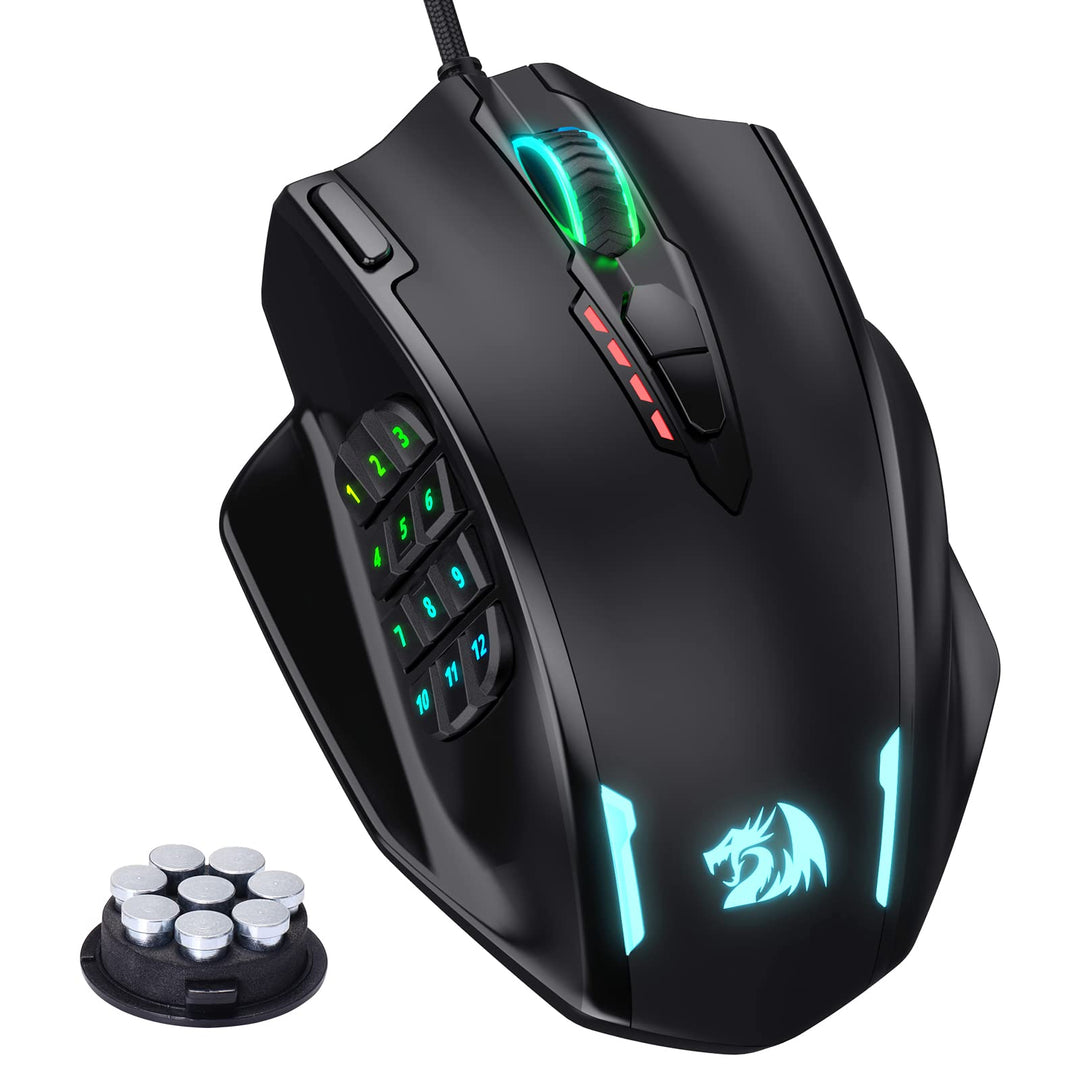 Redragon M908 Impact RGB LED MMO Maus USB Laser Gaming Maus mit 12400dpi, Hohe Präzision, 20 program