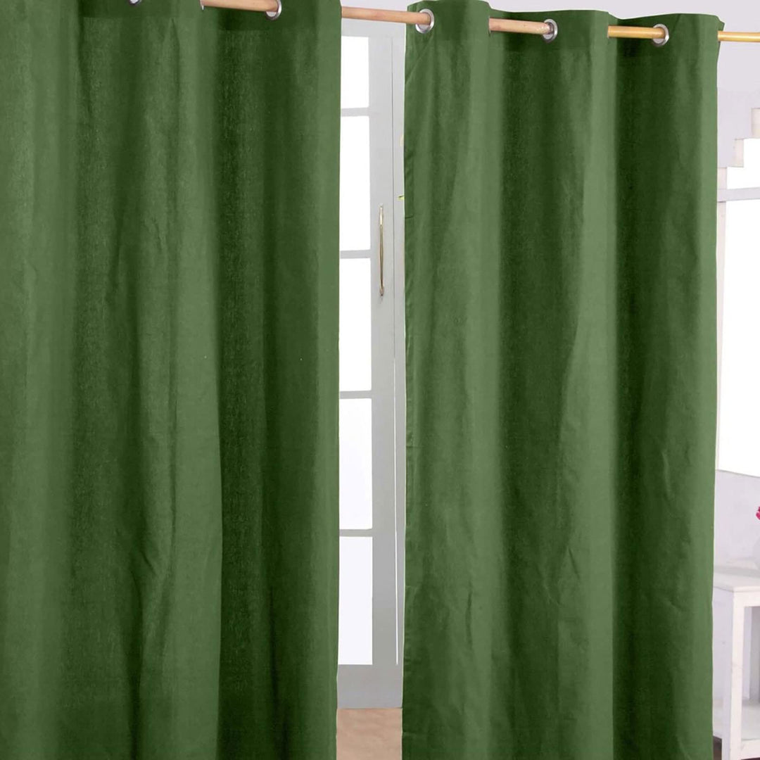 Homescapes 2er Set eifarbige Ösen Gardinen je B117 x L137 cm aus 100% Baumwolle, blickdichte Vorhäng