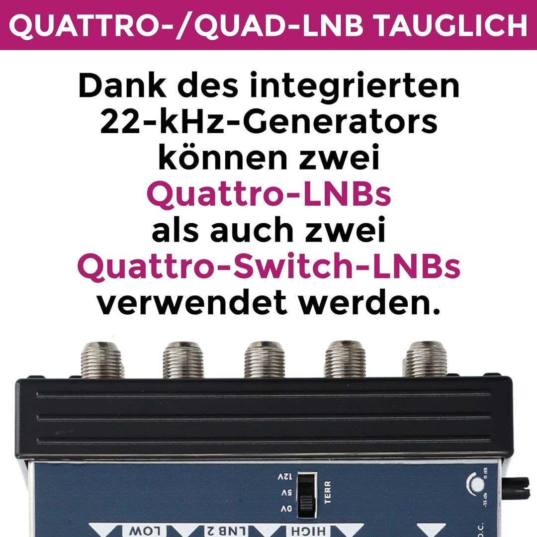 GSS Multischalter 9/32 für 2 Satelliten &amp; 32 Teilnehmer inkl. Aufdrehhilfe - für 2 Quad oder 2 Quatt