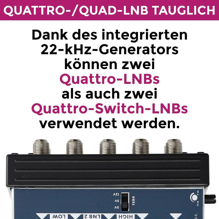 GSS 9/8 Multischalter für 2 Satelliten &amp; 8 Teilnehmer inkl. Aufdrehhilfe - für 2 Quad oder 2 Quattro