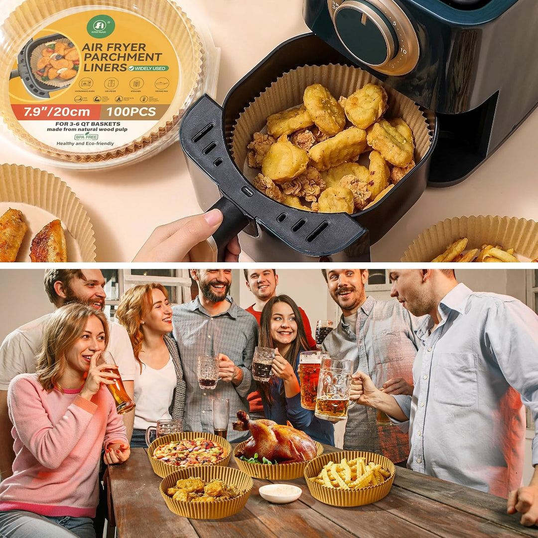100 Stück Backpapier für Heissluftfritteuse, Rund 20cm BPA-Free Airfryer Backpapier Paper für Heissl