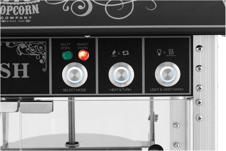 Royal Catering RCPW-16E-2F Popcornmaschine mit Wagen Retro-Design 150 / 180 °C 2 Temperaturen für sü