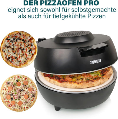 Princess Pizzaofen Pro 115005 – ø30 cm – Echter Pizzastein – Cool-Touch-Gehäuse für sicheren Gebrauc