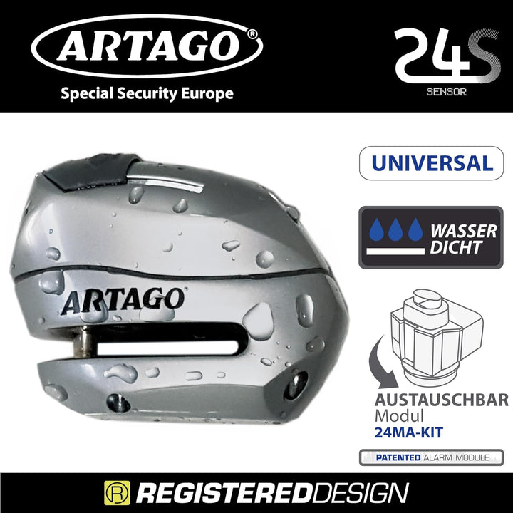 Artago 24S.6M Motorrad Bremsscheibenschloss mit Alarm 120 dB Warnung Smart, ø 6 mm