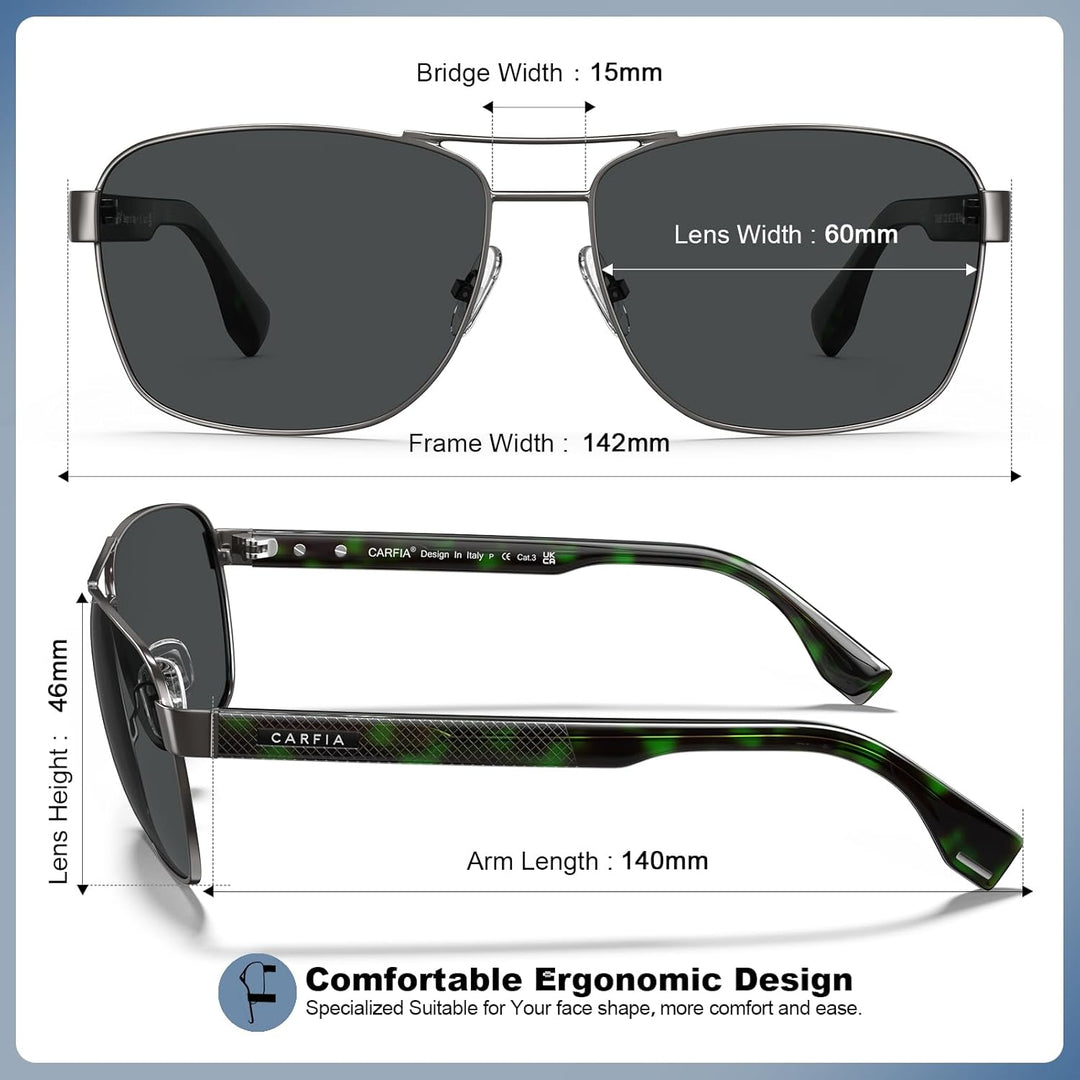 CARFIA Pilotenbrille Sonnenbrille Herren UV400 polarisierte Sportbrille mit ultraleichtem Metallrahm