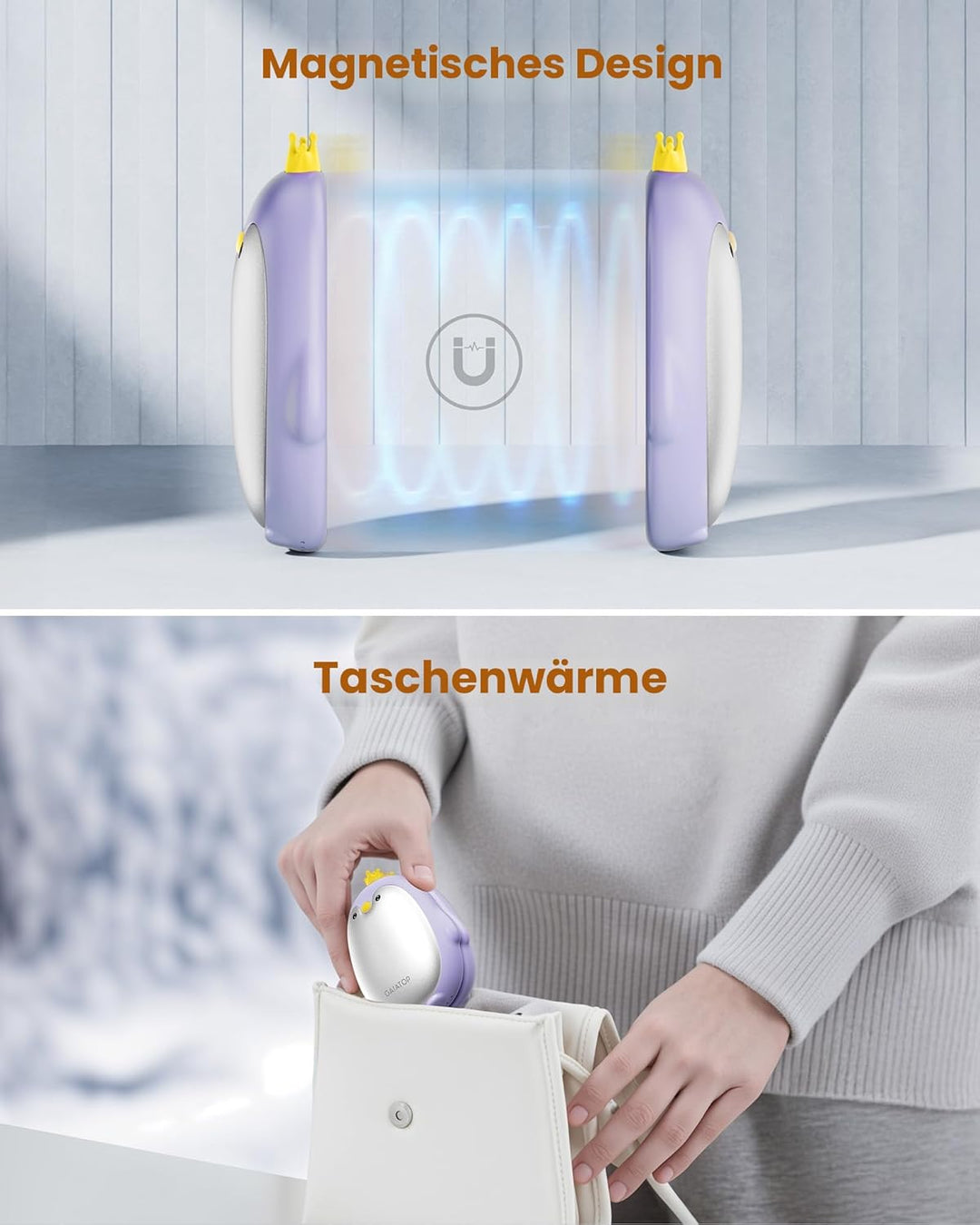 Gaiatop Handwärmer Elektrisch, 2er-Pack 3 Heizmodi Magnetisch Tragbar Taschenwärmer Wiederverwendbar