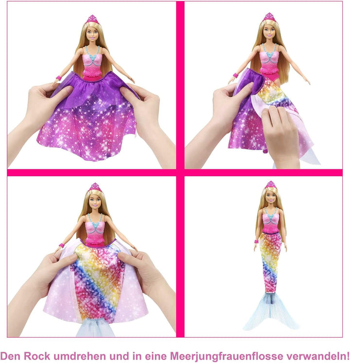 Barbie GTF92 - Dreamtopia 2-in-1 Prinzessin zu Meerjungfrau Verwandlungspuppe (blond, ca. 30 cm) mit