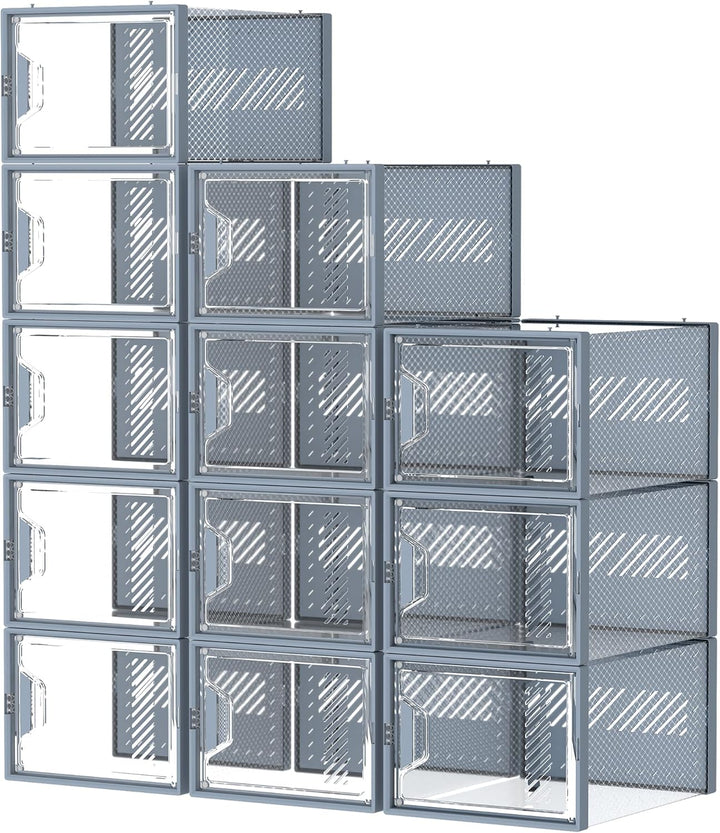 Schuhboxen Stapelbar Transparent, 12er Pack Schuhkarton mit Deckel, Schuhaufbewahrung für Stöckelsch