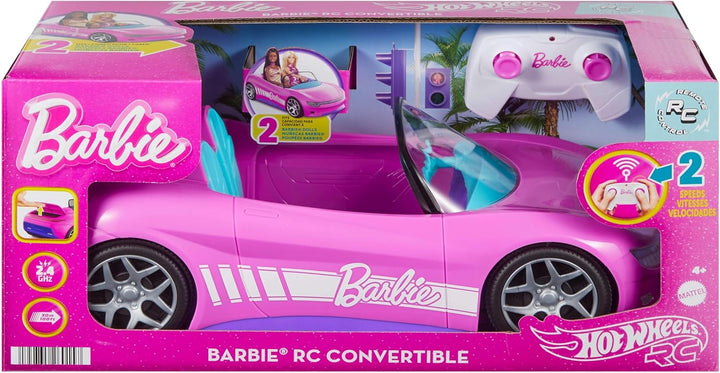 Hot Wheels Barbie Spielzeugauto, ferngesteuertes pinkfarbenes Cabrio, Platz für 2 Barbie-Puppen und