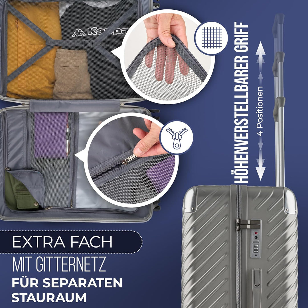 3-Set Gesamtvolumen 240L, Reisekoffer mit Rollen - Extrem Stabiler Trolley Koffer mit Laptoptaschen-