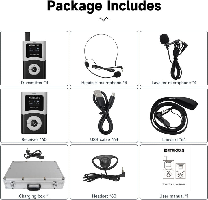 Retekess T130U Whisper Tour Guide System,Tour Guide Set, Tour Guide Mikrofon, Ein-Tasten-Bedienung,
