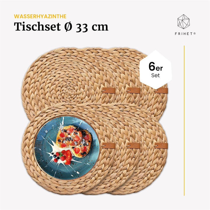 FRIHET® Tischset Oslo Set Rund Wasserhyazinthe Natur - (6, 33cm) 6 33cm, 6 33cm
