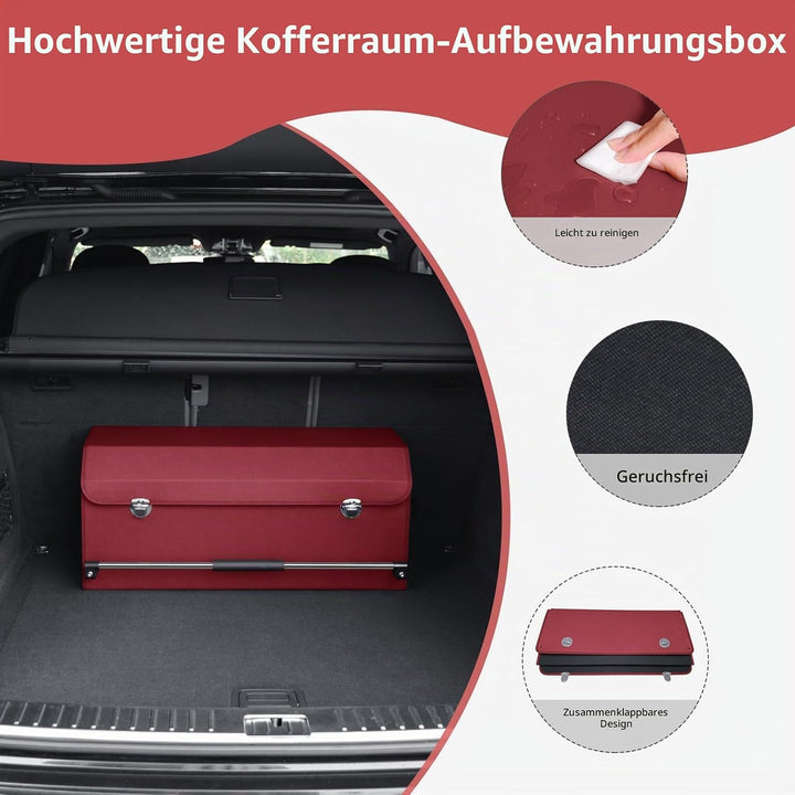 60L Premium Leder Auto Kofferraum Organizer mit Deckel - Stabile Griffe, Multifunktionellem Aufbewah