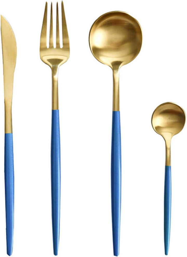 rismart Edelstahl 24 Teile Besteck Set Silberbesteck mit Messer, Kaffee Suppe Teelöffel, Gabeln Gold