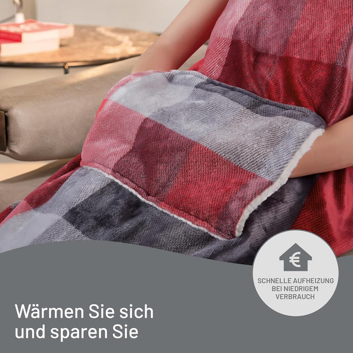 Imetec Adapto Velvet Tartan Heizdecke mit Taschen für Hände und Füsse, 150x110 cm Wärmedecke, gering